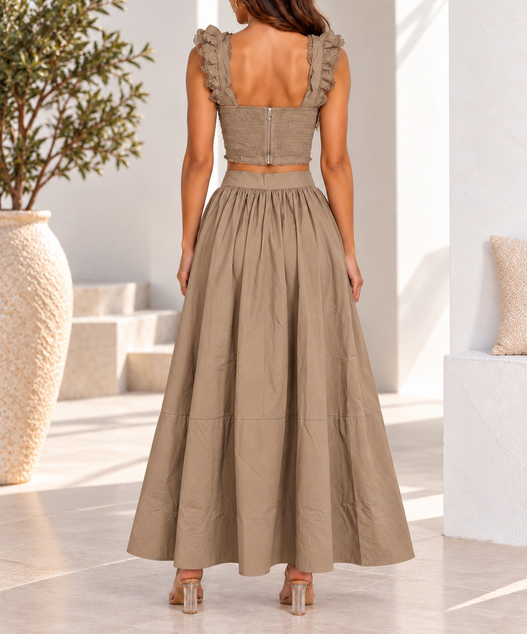 Taupe two piece set back view