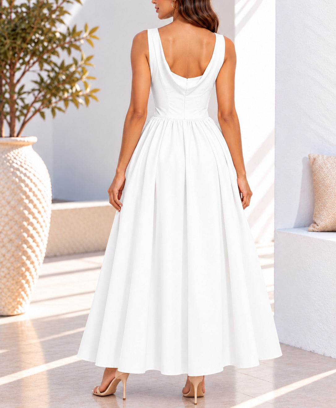 Back view white maxi dress