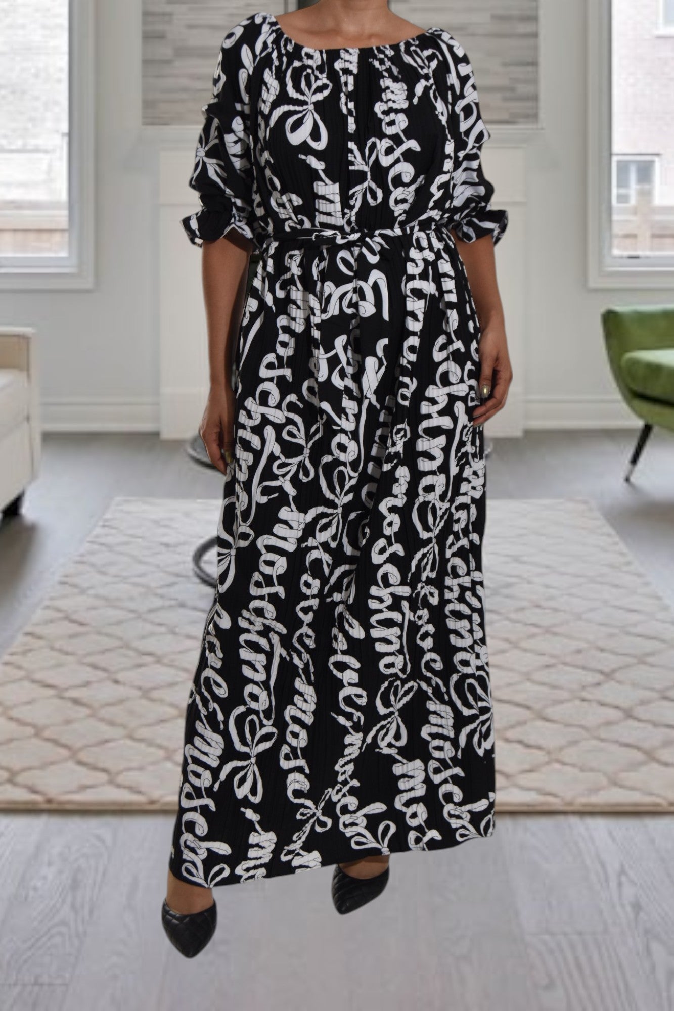 White Printed Puff Sleeve Pocket Maxi Dress - StylePhase SA