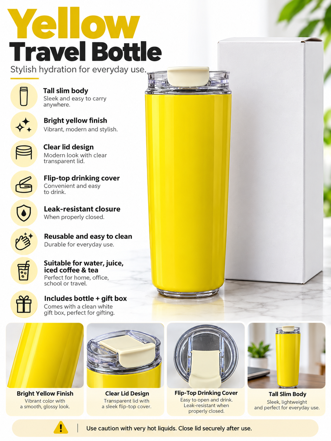 Yellow travel bottle product features and details