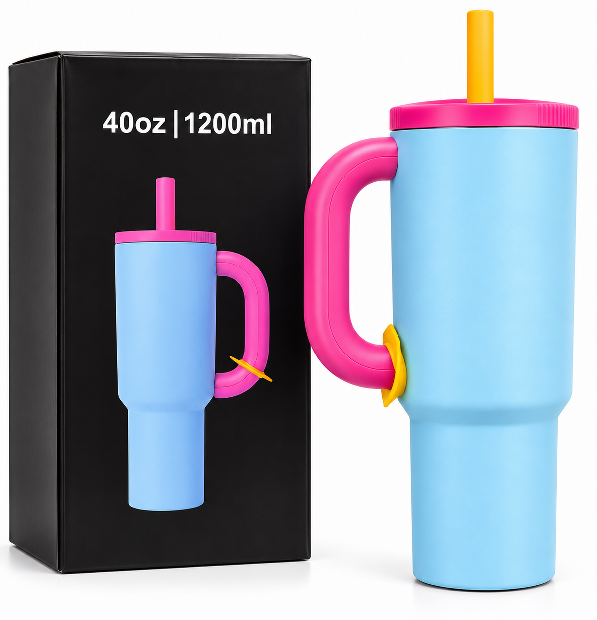 Light blue and pink 1200ml insulated tumbler with box