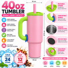 Pink and lime green 1200ml tumbler features and dimensions