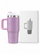 Lilac rhinestone vacuum insulated stainless steel tumbler with handle and gift box