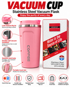 Pink vacuum coffee cup with retail packaging