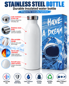 White stainless steel insulated water bottle with packaging