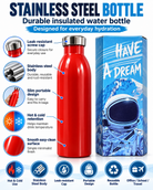 Red stainless steel water bottle and packaging