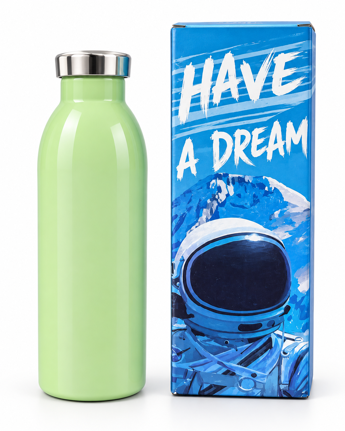 Light green water bottle features