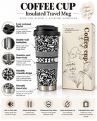 Black and white floral coffee mug features