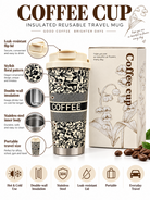 Cream and black floral travel mug features