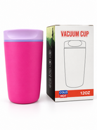 Pink vacuum cup with lavender lid and box