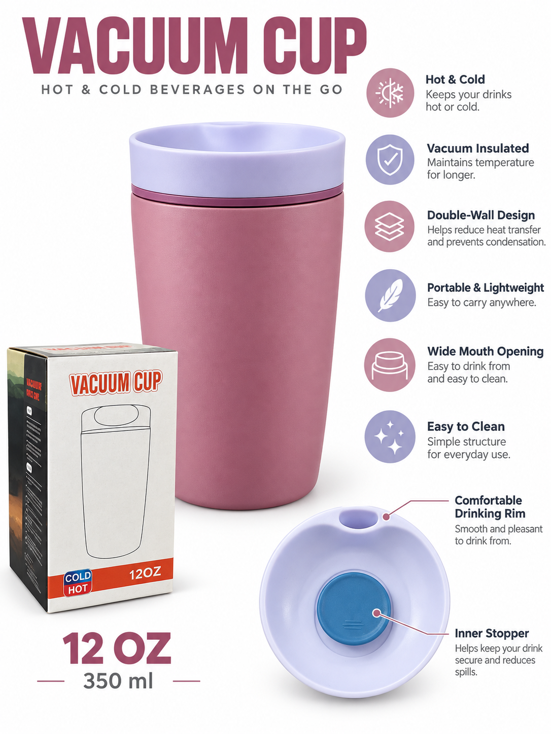 Dusty pink vacuum cup product features