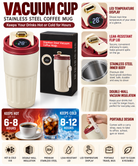 Cream and burgundy stainless steel vacuum coffee mug and box