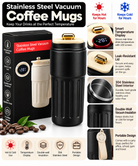 Black stainless steel vacuum coffee mug with packaging