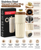 Cream and brown vacuum coffee mug with packaging