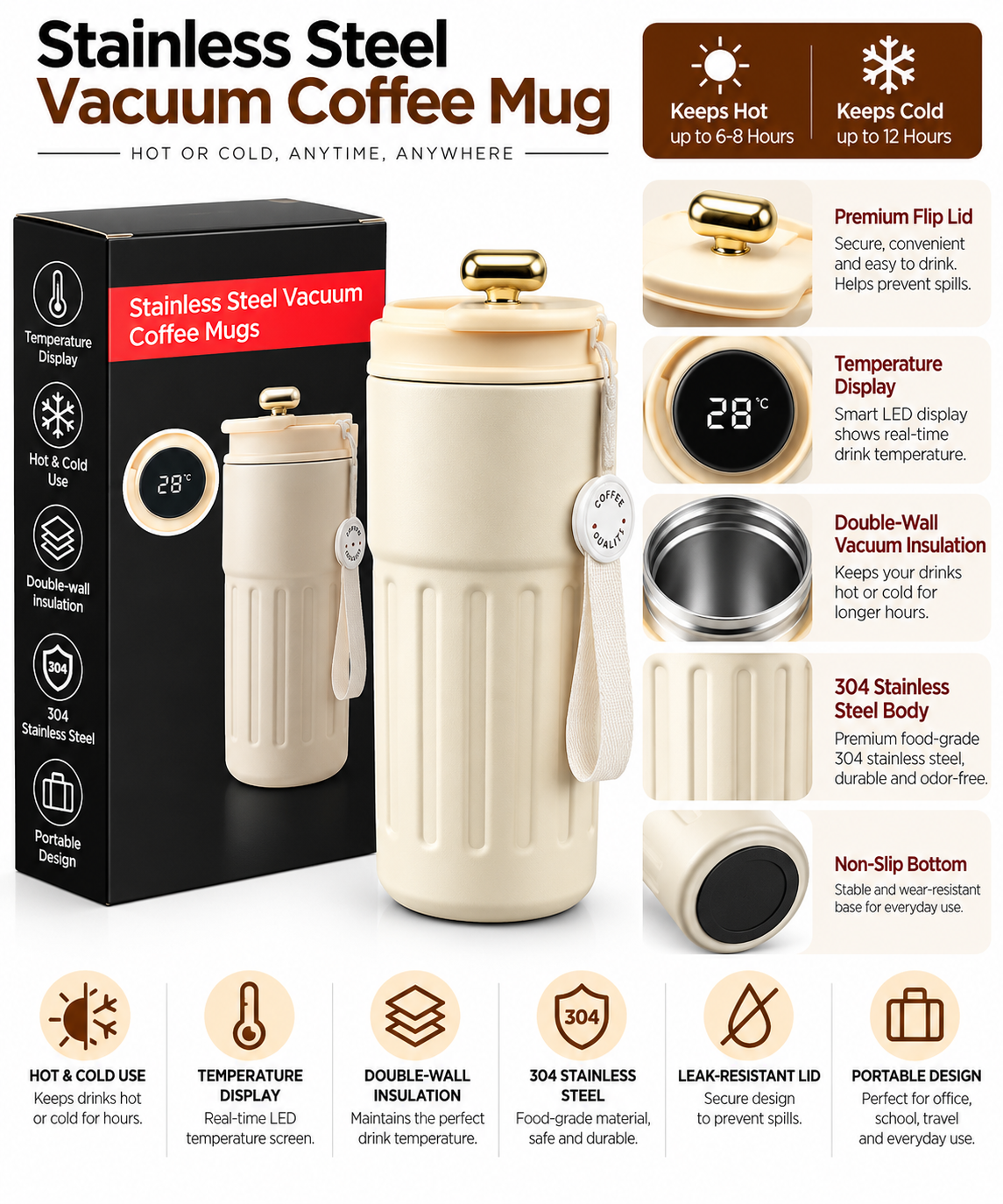 Cream vacuum coffee mug and box