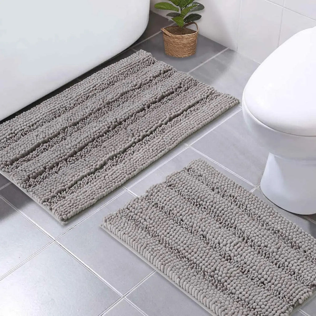 2 PC Textured Soft Chenille Bath Mat Set - StylePhase SA