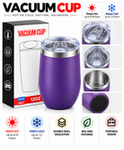 Purple 12oz vacuum cup with transparent sliding lid and packaging