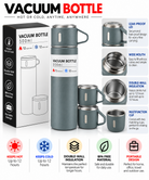 Grey 500ml vacuum bottle with two matching cups and box
