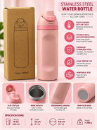 Pink water bottle features and specifications