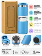 Blue vacuum insulated flask 480ml and packaging