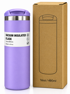 Purple 480ml insulated flask with packaging