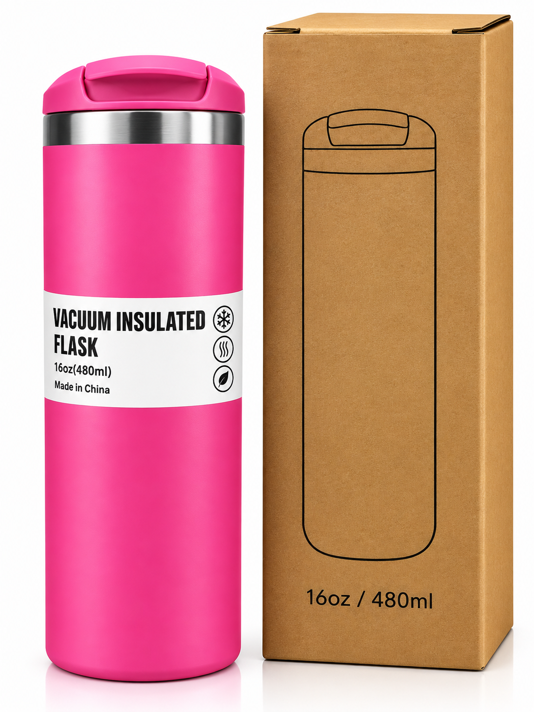 Pink vacuum insulated flask features and specifications