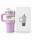 Lilac vacuum insulated stainless steel tumbler with handle and gift box