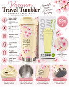 Cream floral 520ml vacuum travel tumbler features and details