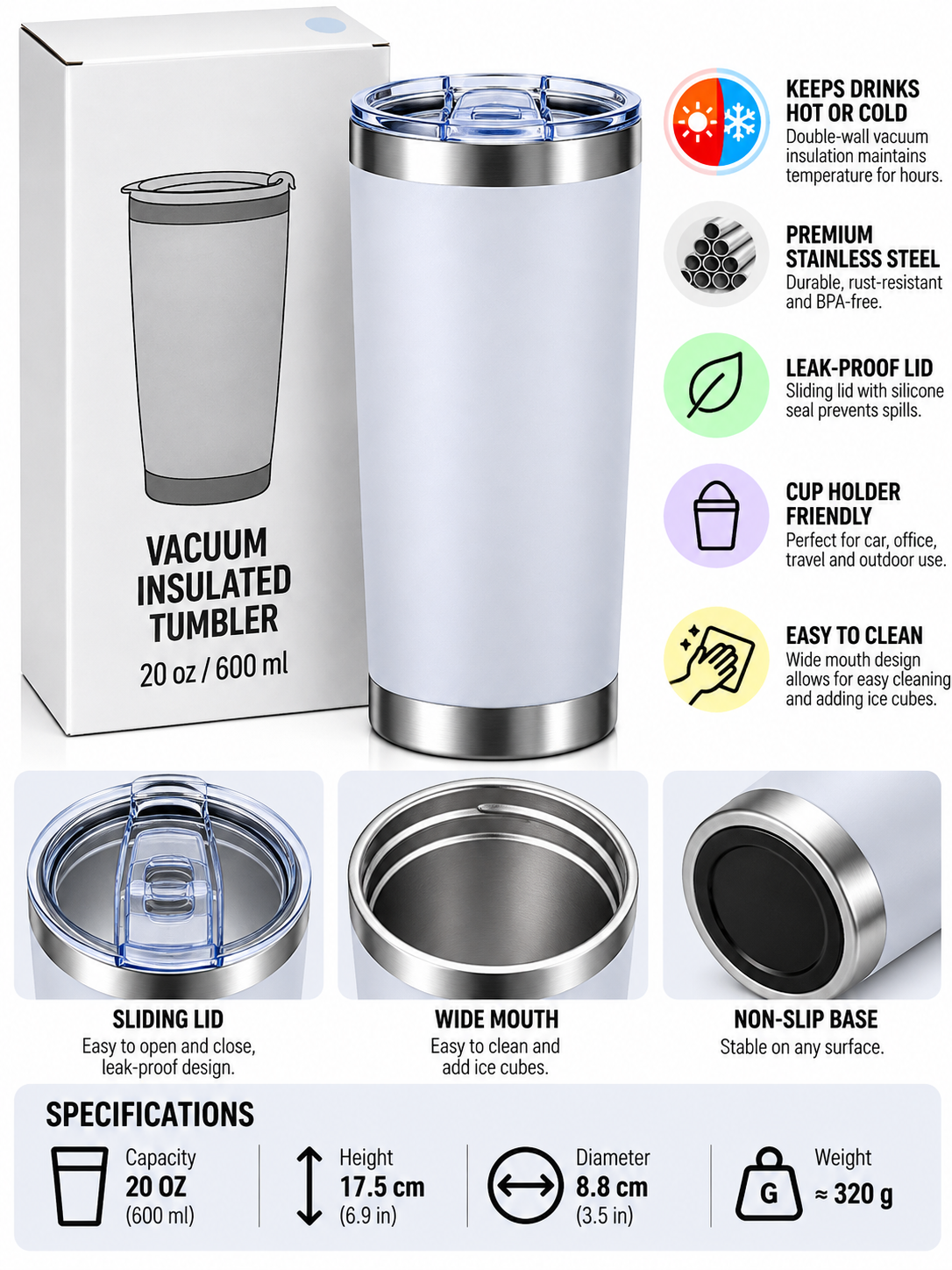 Ice blue insulated tumbler with box
