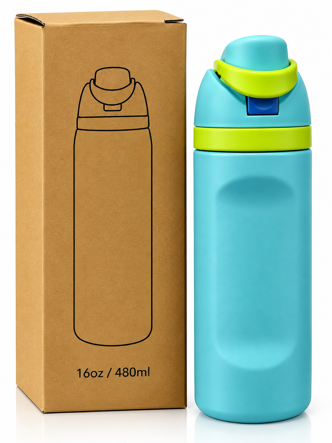 Turquoise 480ml insulated bottle and box