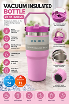 Pink 600ml insulated bottle feature overview