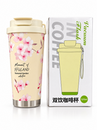 Cream cherry blossom 520ml vacuum travel tumbler with box