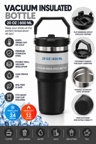 Black insulated bottle and packaging