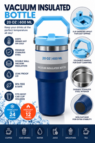 Blue insulated water bottle with packaging