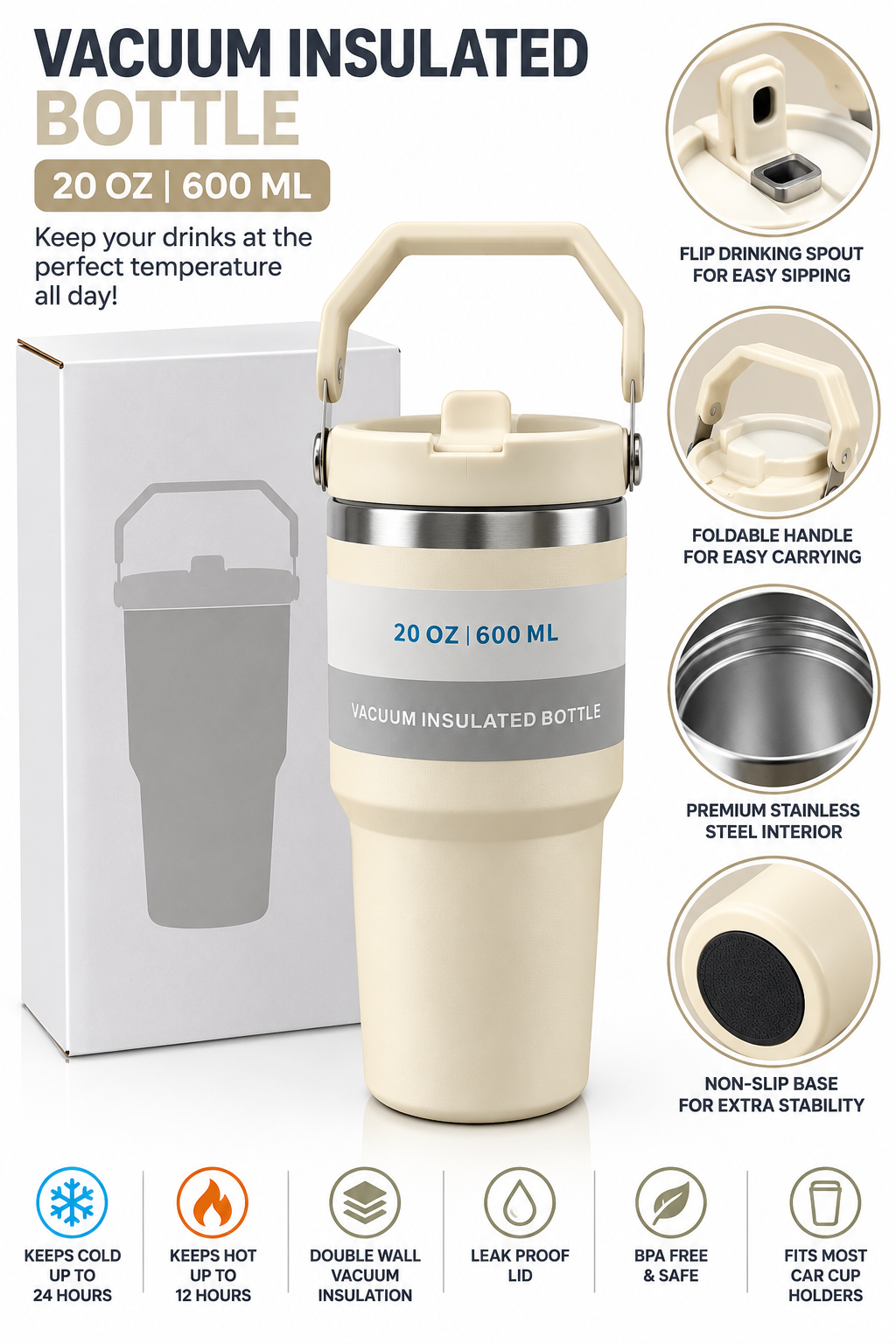 Cream insulated bottle and packaging