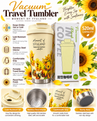 Cream sunflower 520ml vacuum travel tumbler features and details