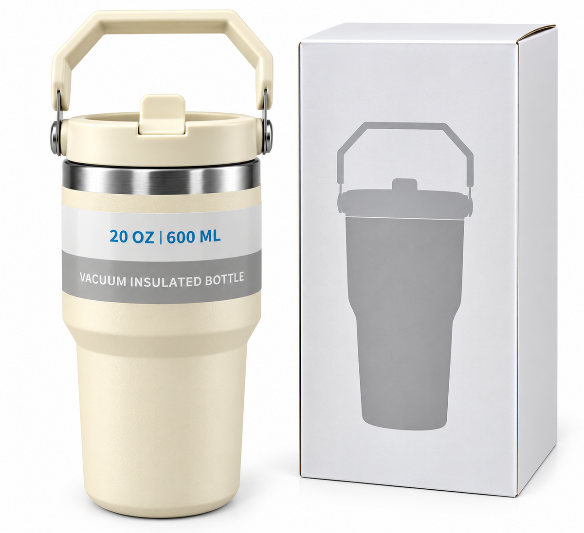 Cream insulated bottle feature infographic