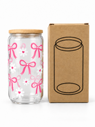 Pink bow and daisy glass cup with gift box