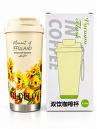 Cream sunflower 520ml vacuum travel tumbler with box