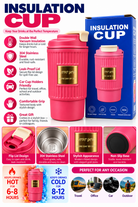 Bright pink insulated travel cup with box