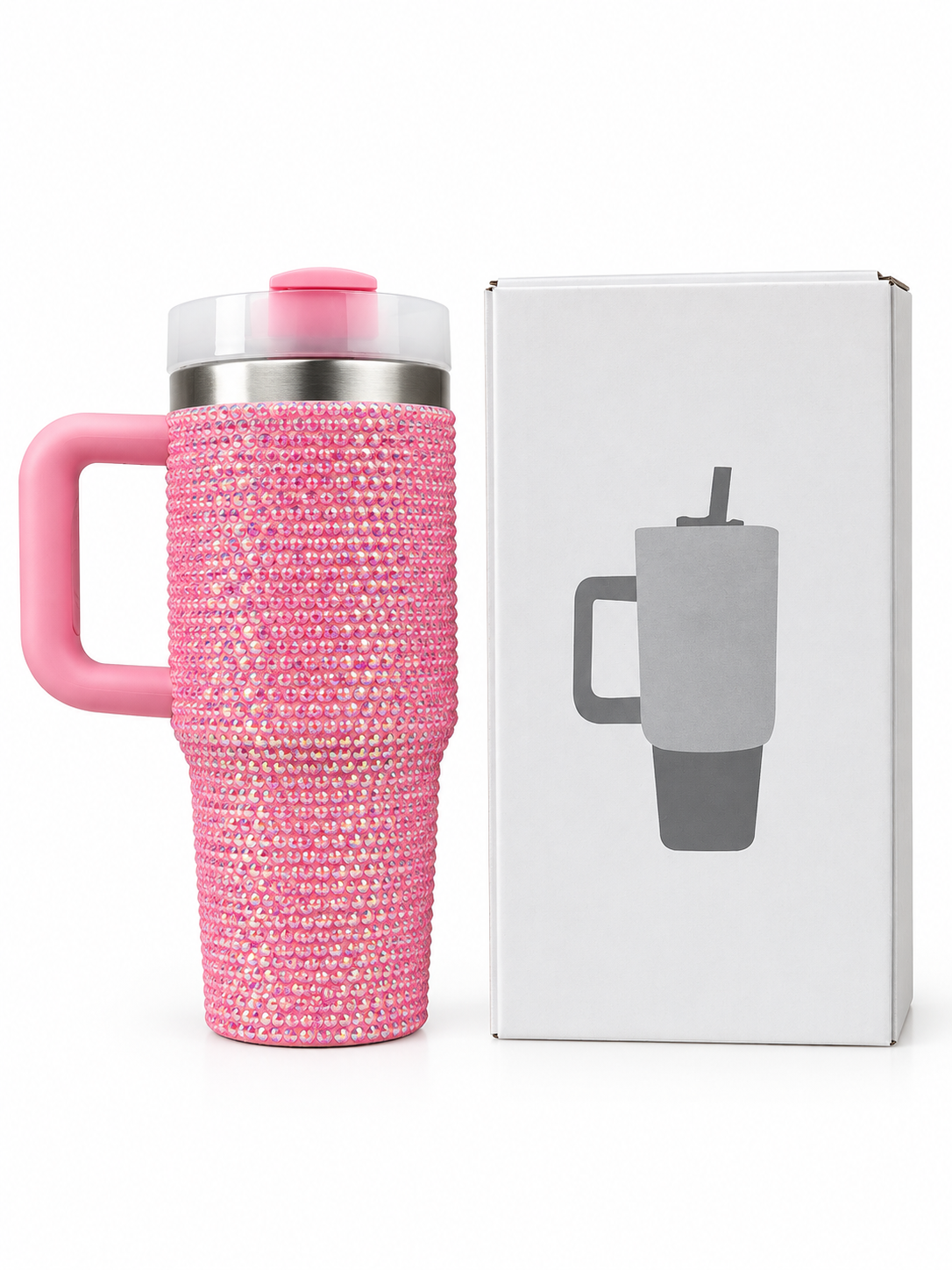 Pink rhinestone stainless steel tumbler with handle and gift box