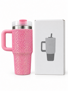 Pink rhinestone stainless steel tumbler with handle and gift box