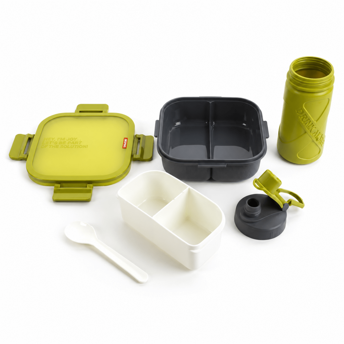 2PC 3 Compartment Square Bento Lunchbox Set - 1100ml Lunchbox + 550ml Bottle - Home Phase