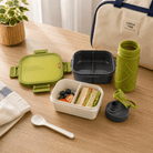 2PC 3 Compartment Square Bento Lunchbox Set - 1100ml Lunchbox + 550ml Bottle - Home Phase