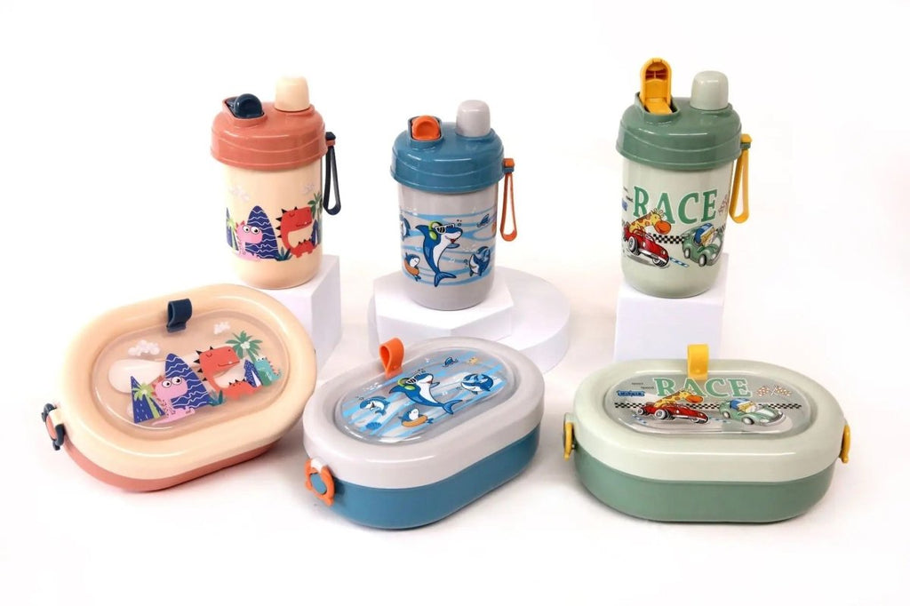 2PC Oval 2 Compartment Bento Kidz Lunch Box & Bottle - StylePhase SA