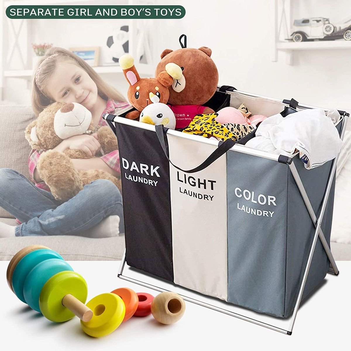 3 Compartment Colour Divided Laundry Basket - Style Phase Home
