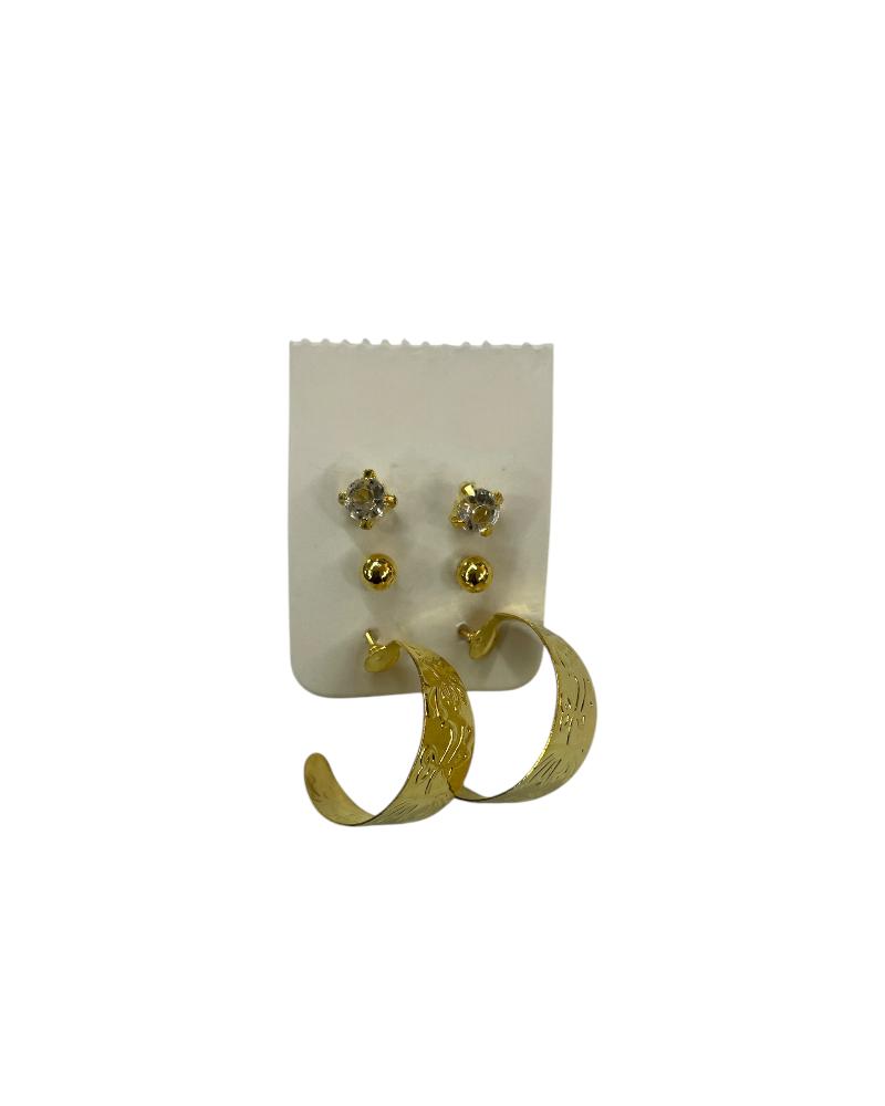 3 Pair Gold Earrings - StylePhase SA