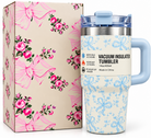 Blue bow print tumbler details and features