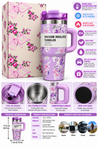 Purple floral vacuum insulated tumbler with gift box