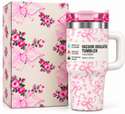 White and pink bow tumbler features and specifications